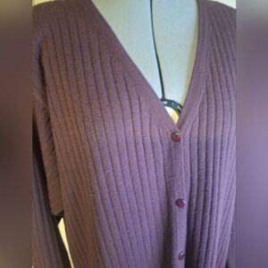Women's Ribbed Plum Cardigan Long Sweater Size Med